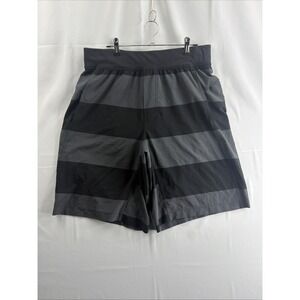 Lululemon Men's Black Gray Large 10" Inseam Striped Athletic Shorts Drawstring